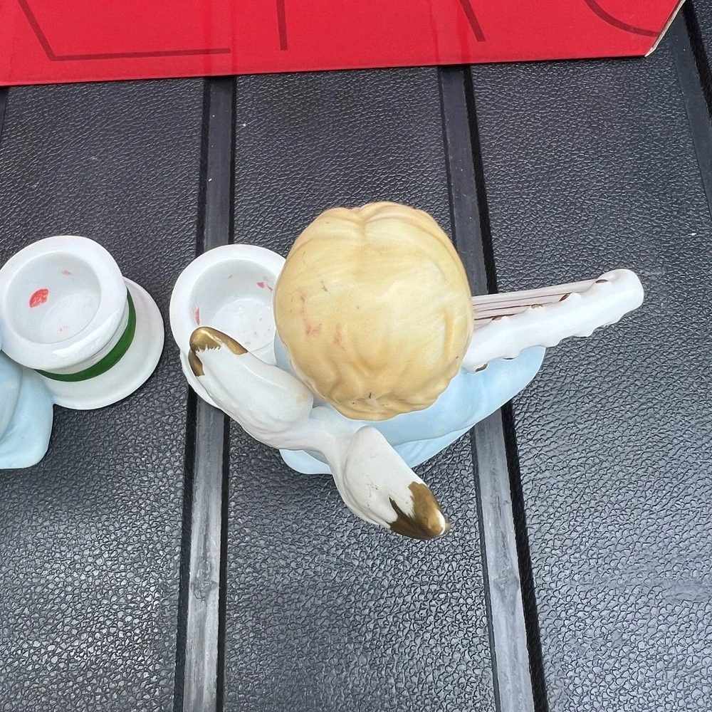 Vtg 1980s Porcelain Musical Angel Taper Candle Holders Aldon Hand Painted Taiwan